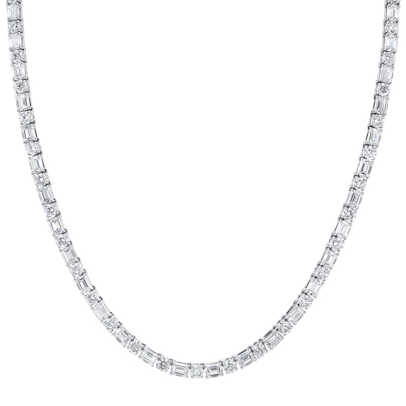 Alternating East West Straight Line Necklace in Platinum